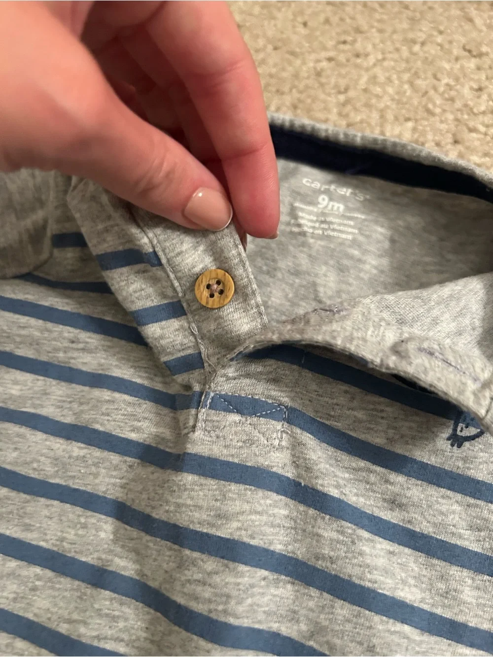 Carter's Gray & Blue Striped Short Sleeve Romper